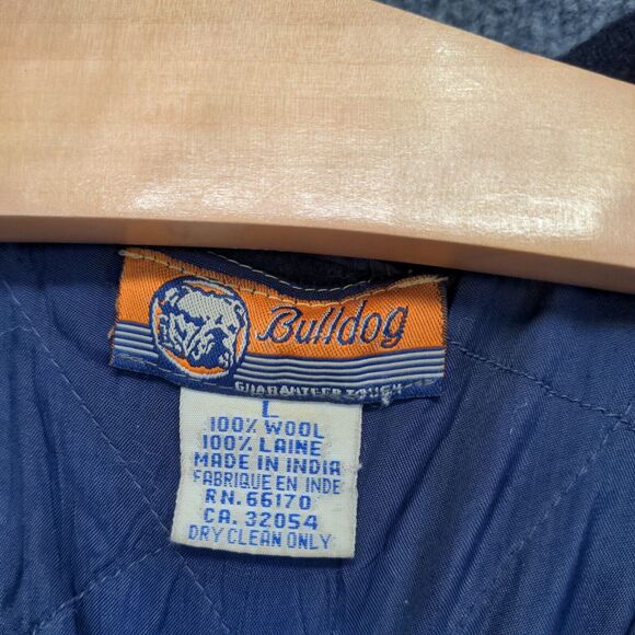 Bulldog Men's Peacoat Jacket Blue Size L 100% Wool Anchor Buttons - Picture 3 of 13